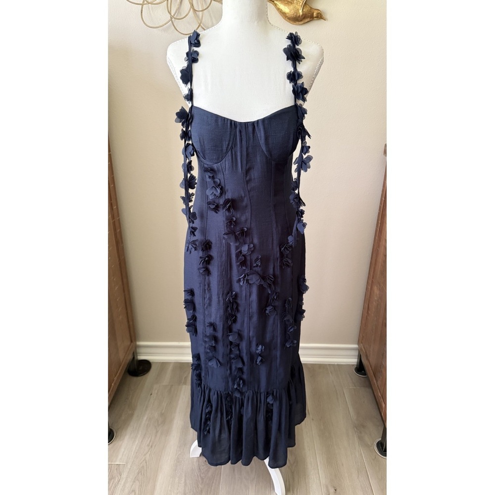 Petal & Pup Posedly Midi Dress XL Navy Floral Applique Open Back Mermaid